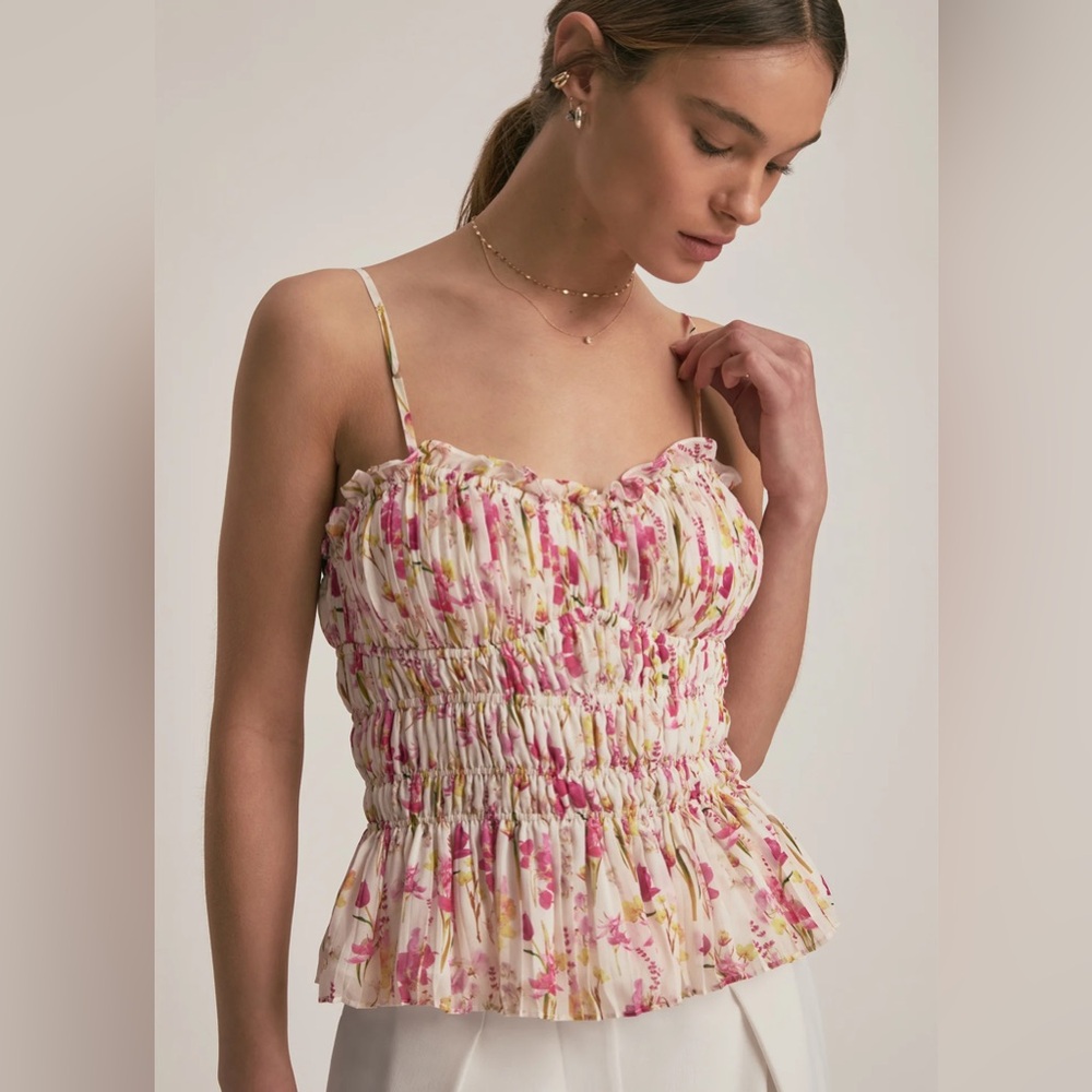Favorite Daughter Pink Floral Smocked Peplum Cami